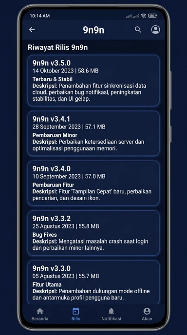 Riwayat Versi 9n9n Untuk Pengguna Android