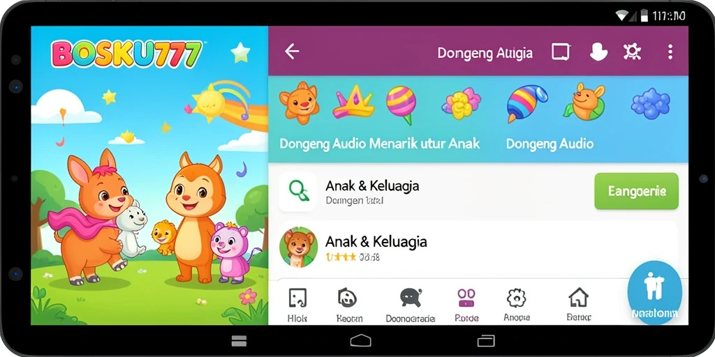Antarmuka aplikasi BOSKU777 yang ramah pengguna untuk dongeng audio.