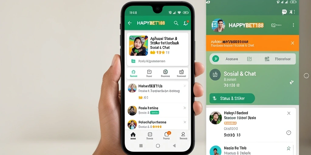 Tampilan antarmuka aplikasi HAPPYBET188 dengan beragam stiker.