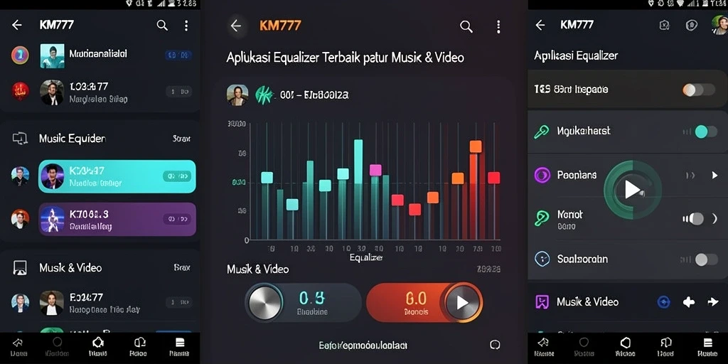 Antarmuka intuitif KM777 dengan pengaturan equalizer yang dapat disesuaikan.